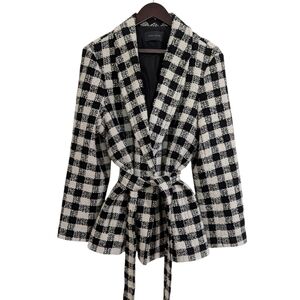 Ann Taylor Black & White Buffalo Check Tweed Wrap Jacket - Fits Women's XL